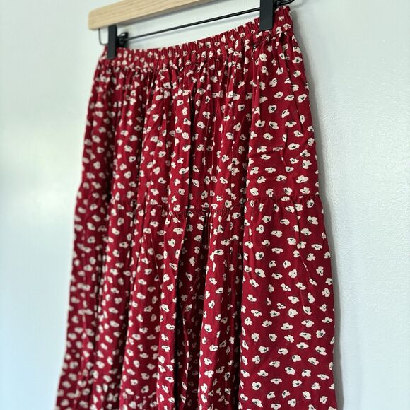 Vintage Ditzy Floral Tiered Peasant Maxi Skirt Prairie Country Cottage Boho Lg - Picture 7 of 15